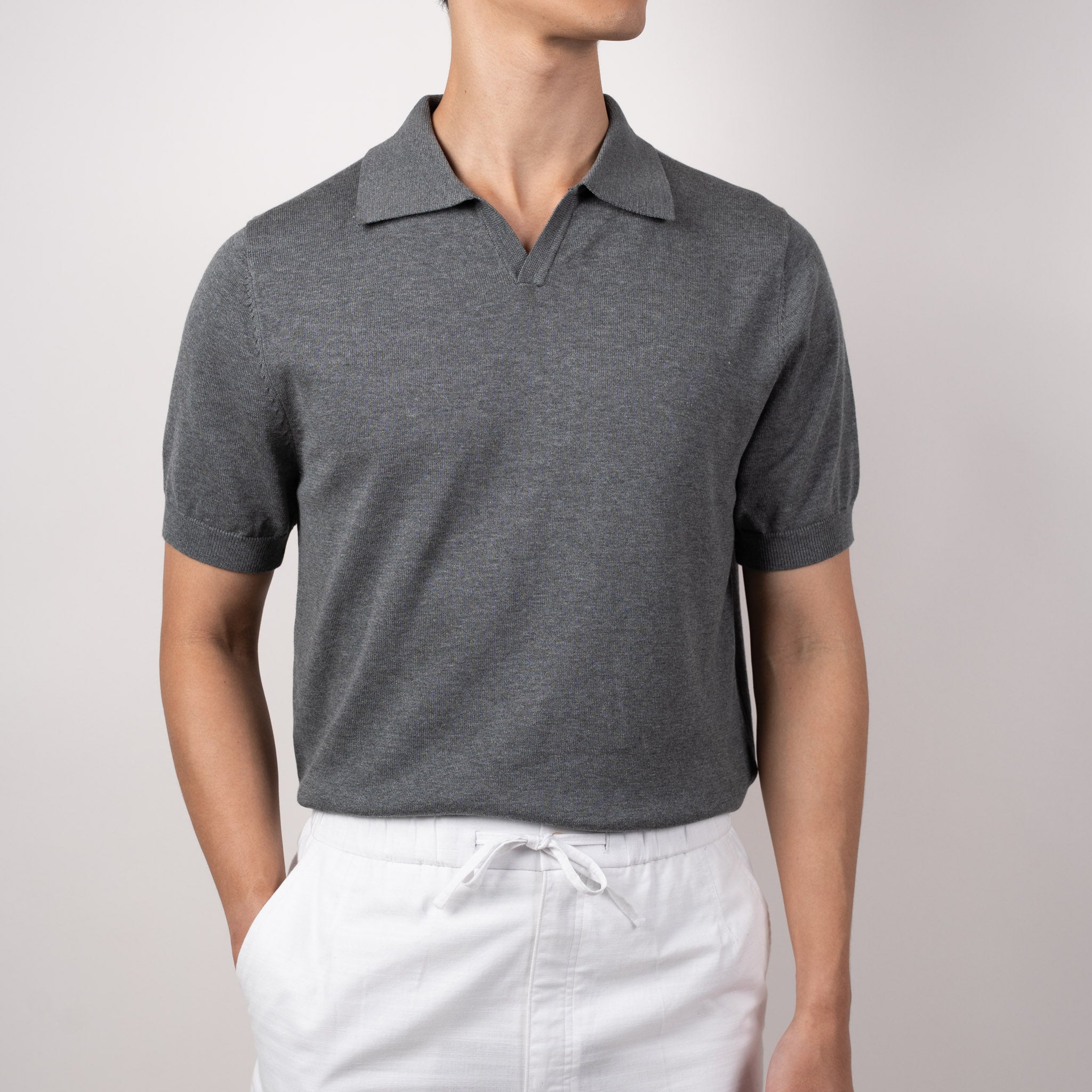 Knit Polo Tee - Grey