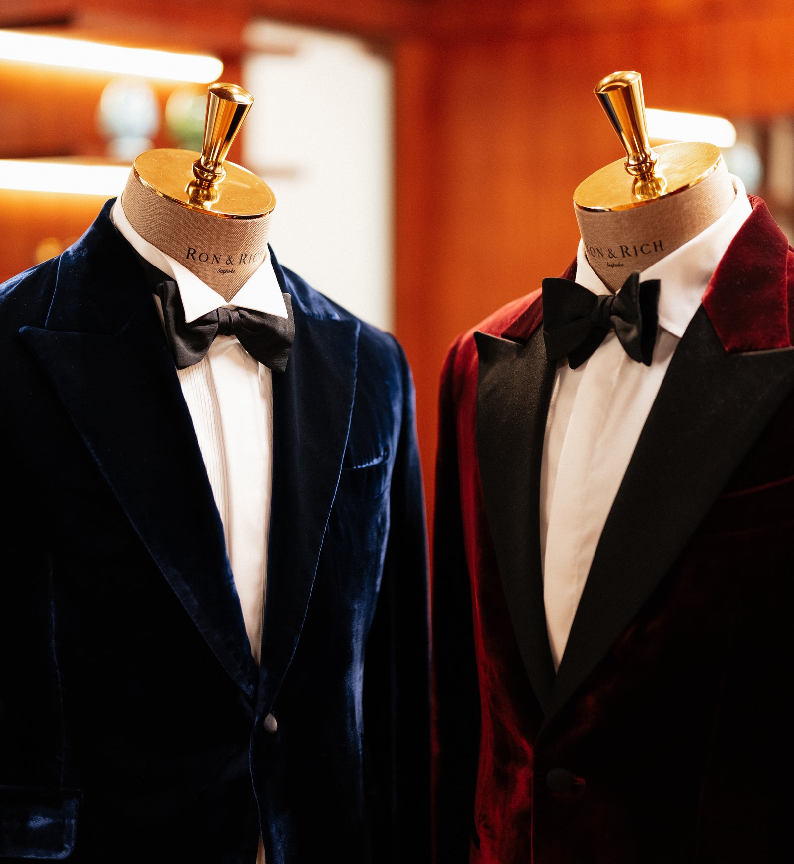 Midnight blue and burgundy tuxedos with bow ties