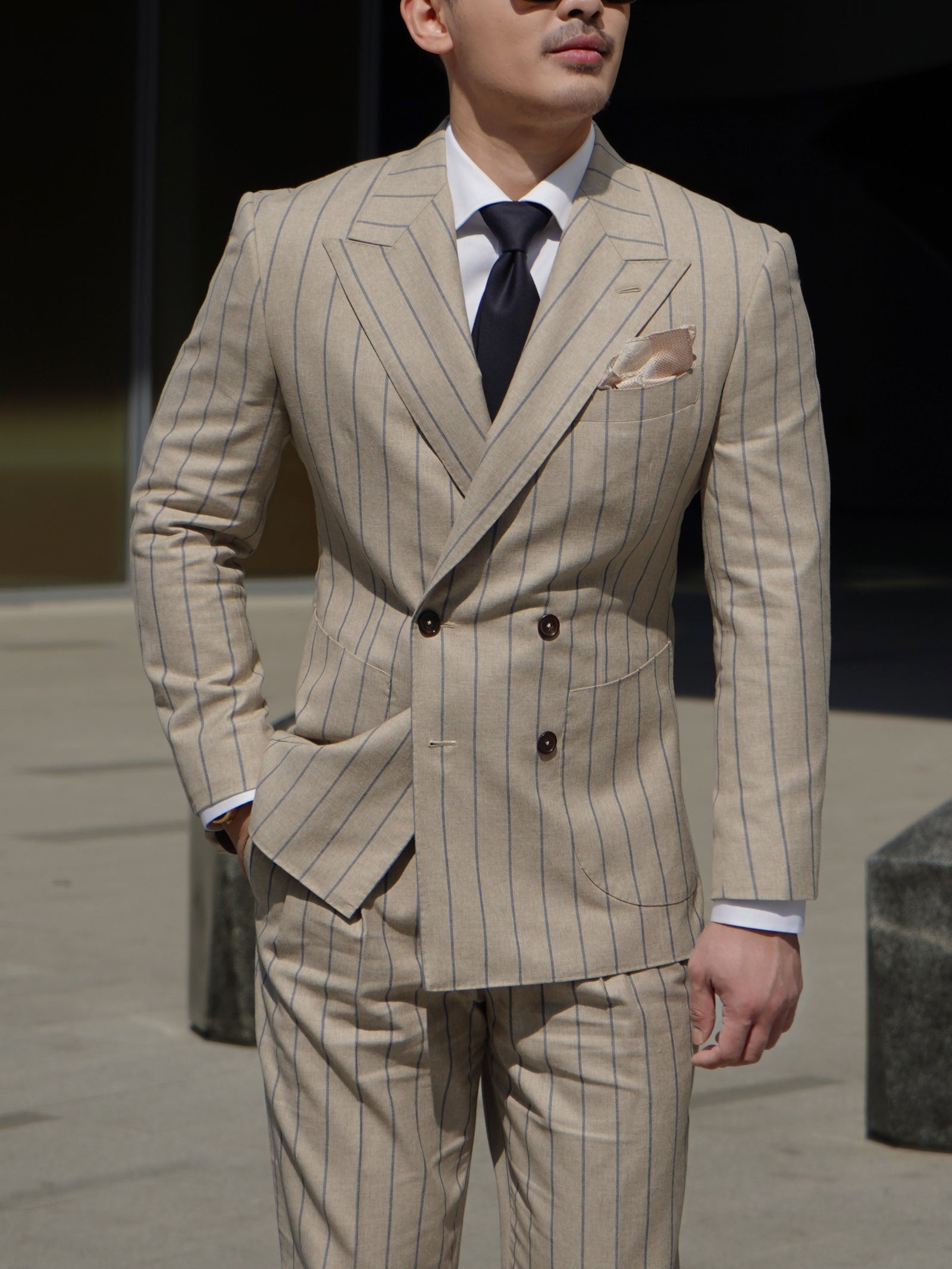 Double-breasted pinstripe bespoke suit