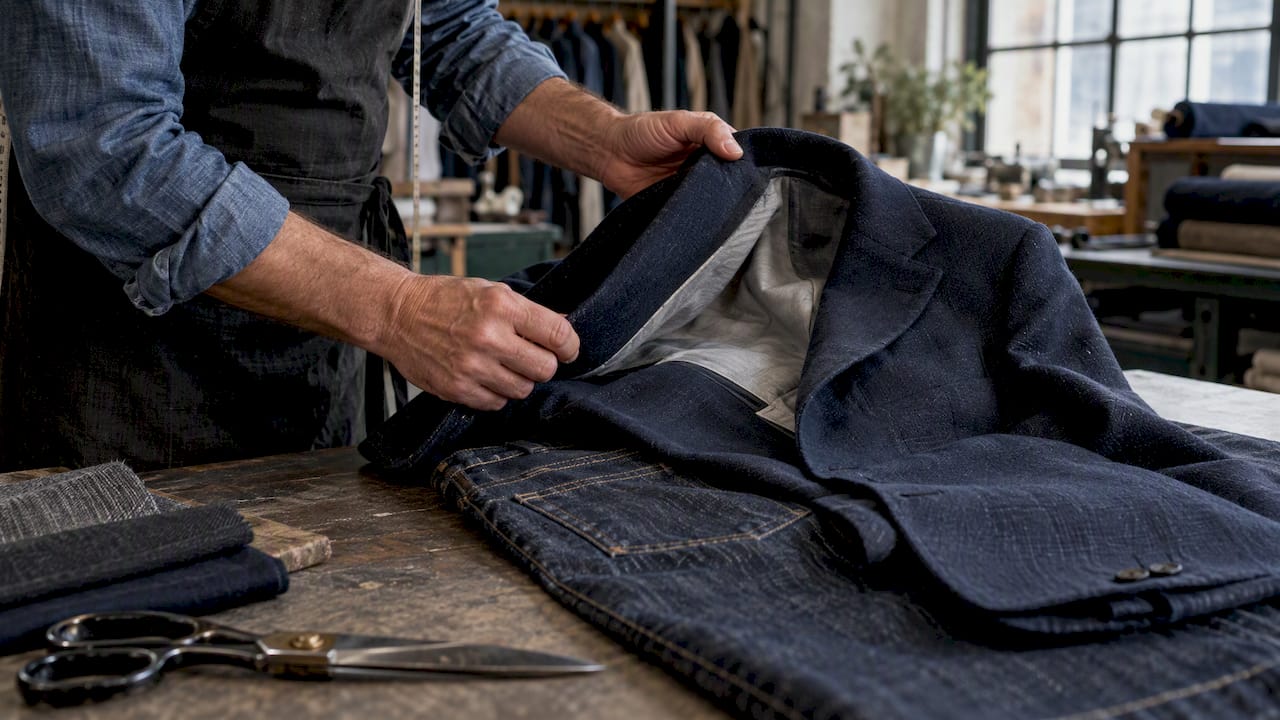 Unstructured blazer and denim fabric textures