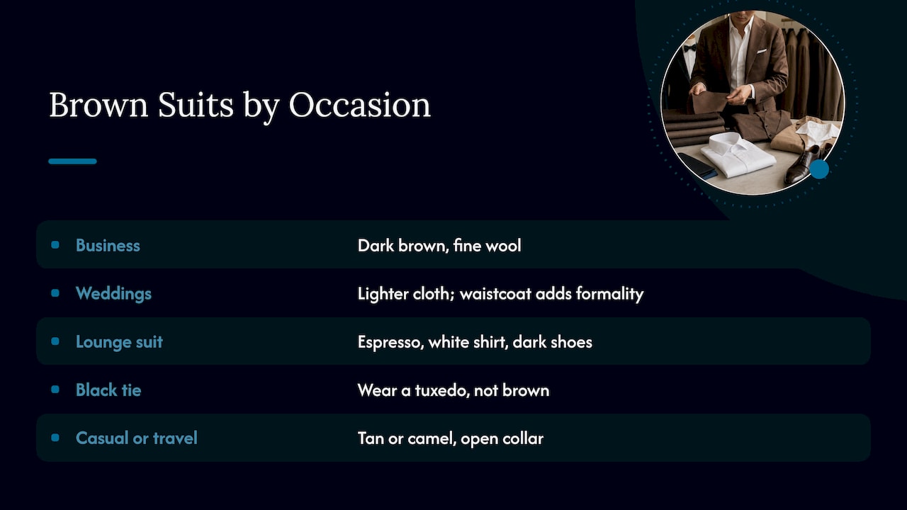 When to wear a brown suit, overview diagram