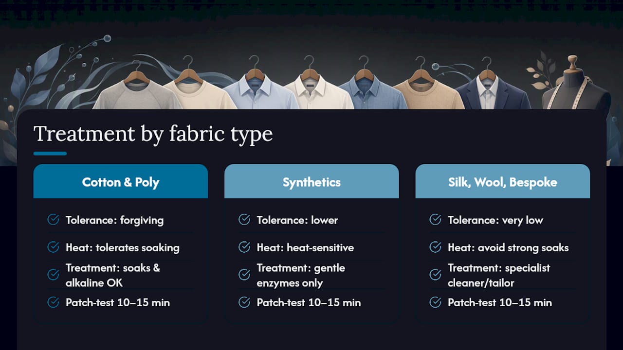 Fabric-specific shirt stain treatment guidance