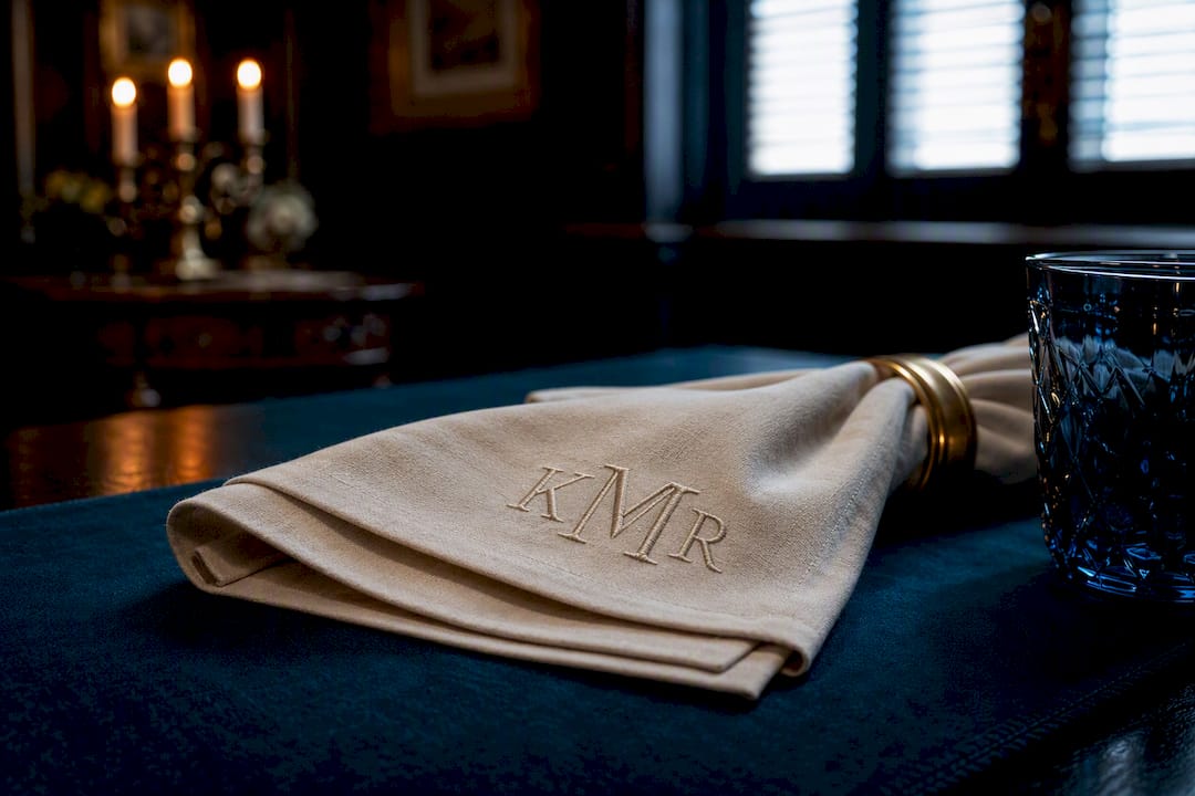 Embroidered monogram on folded linen