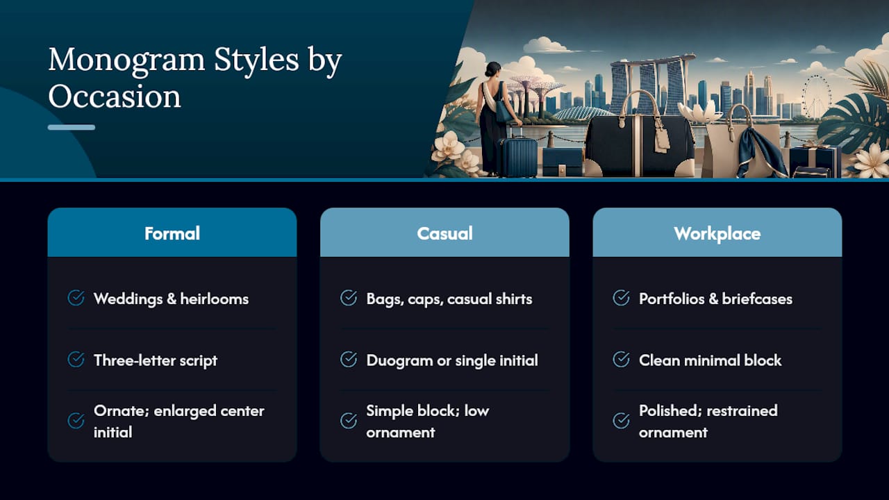 Monogram styles by occasion and formality
