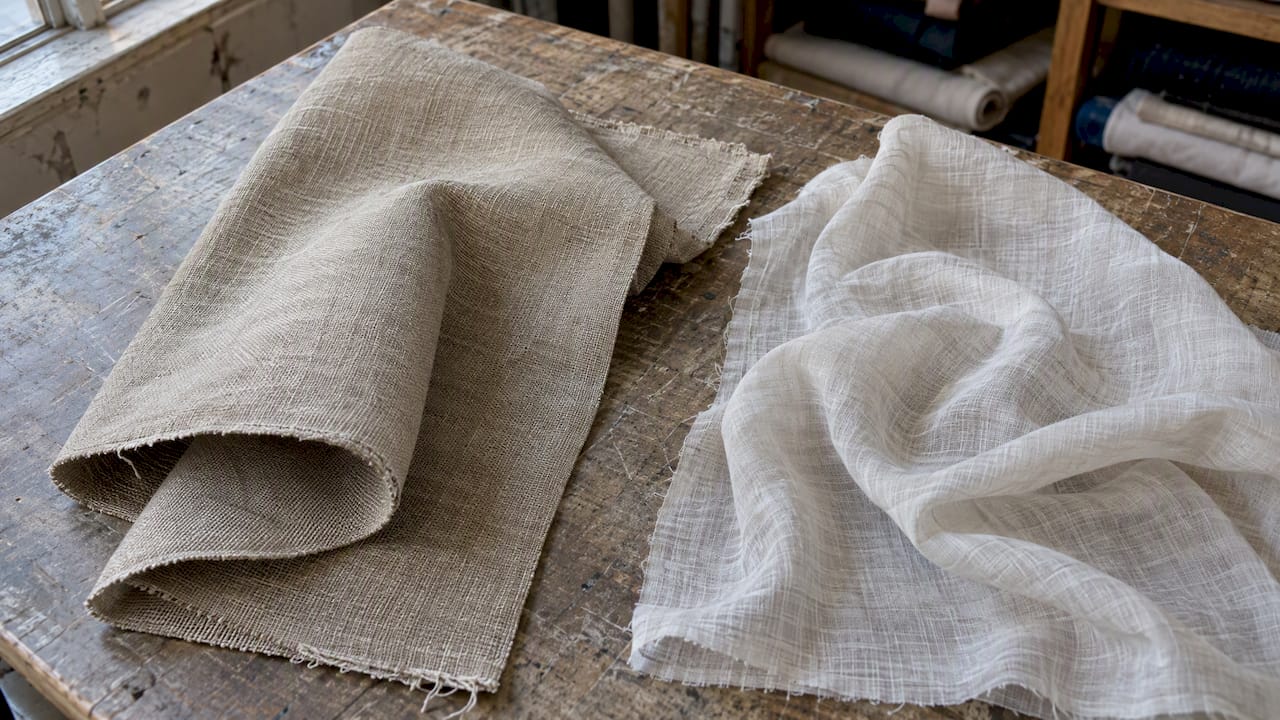 Midweight jacket linen beside lighter shirting linen