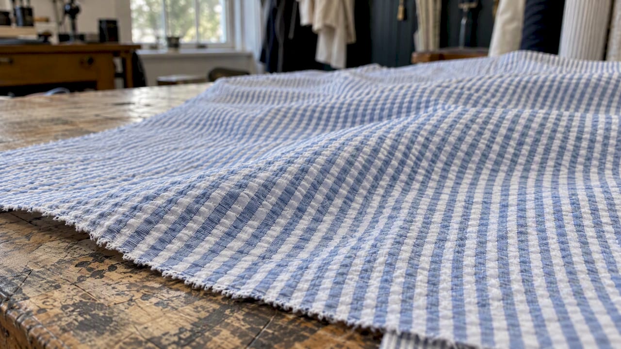 Close view of raised seersucker cotton stripes
