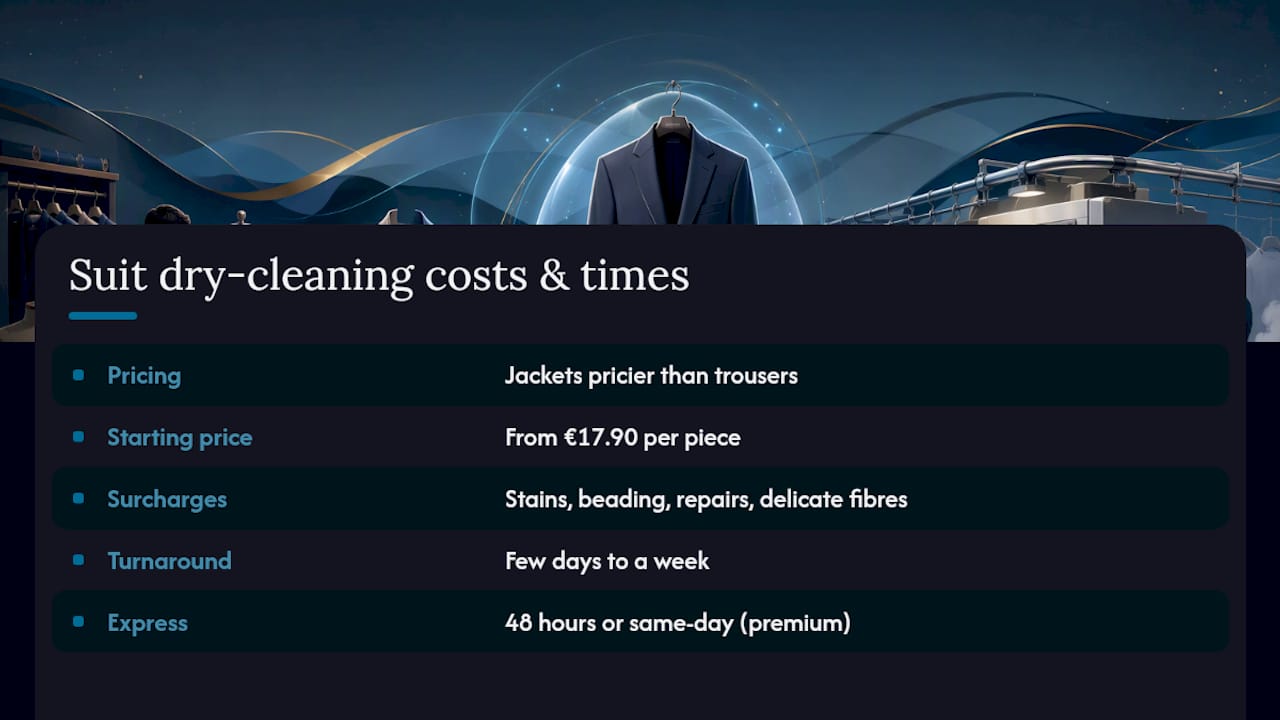 What does suit dry cleaning cost and how long does it take?, overview diagram