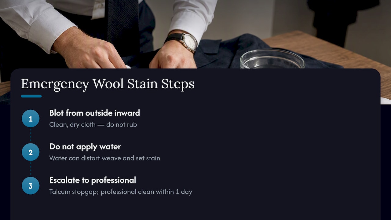 Three-step wool stain response process