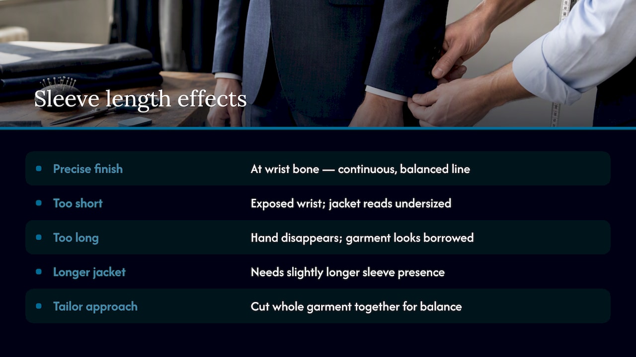 How sleeve length affects overall suit silhouette and style, overview diagram