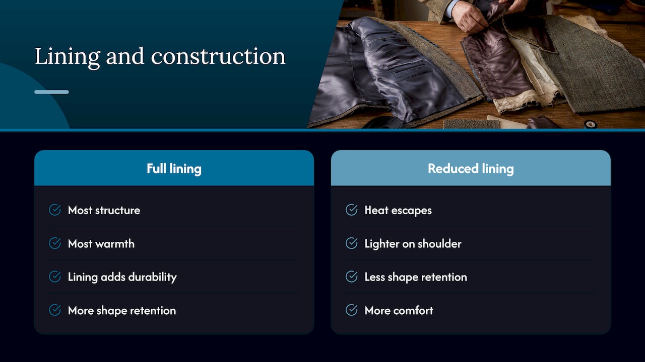 Comparison of jacket lining and structure choices