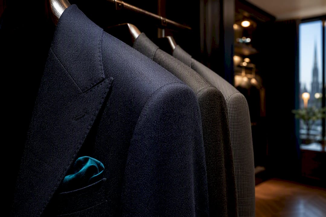 Tailored jacket lapels on a wardrobe rail