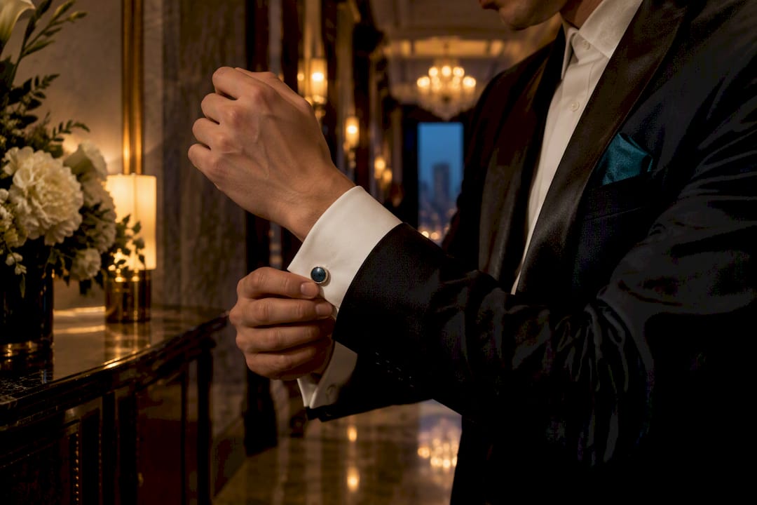 Formal cuff detail at evening wedding venue