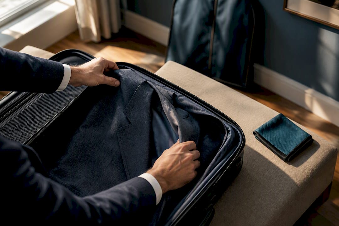 Tailored jacket folded inside travel case